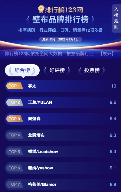 排行榜123平台壁布榜第三