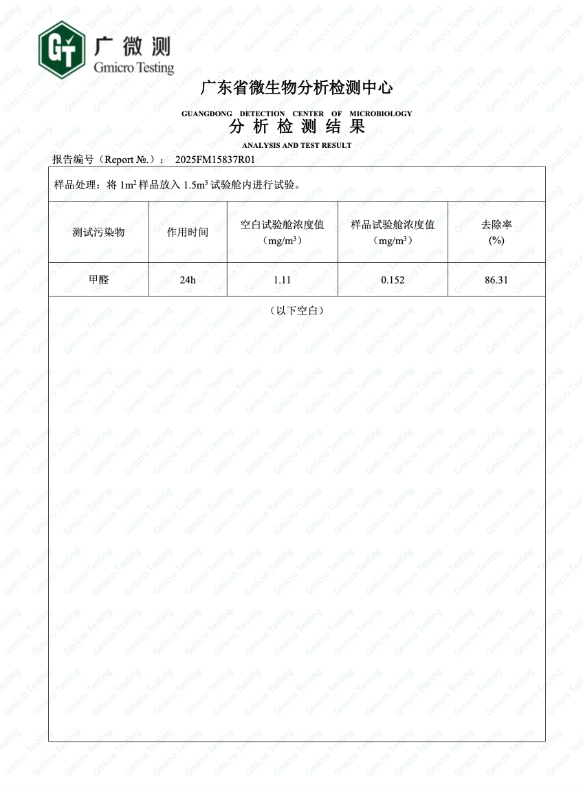 奧壁森 AOBISEN 空氣淨化牆布檢測報告 Air Purifying Wallcovering Test Report